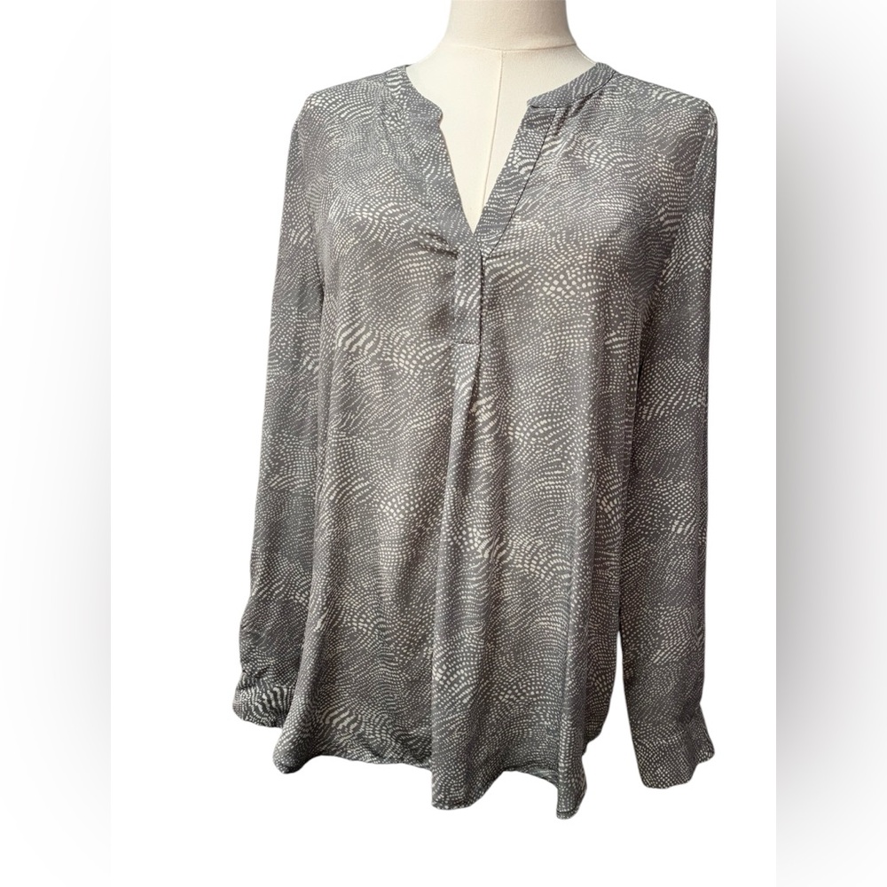 Joie V-Neck Silk Blouse Grey &‎ White Speckled Career Luxury Spring Womens Small